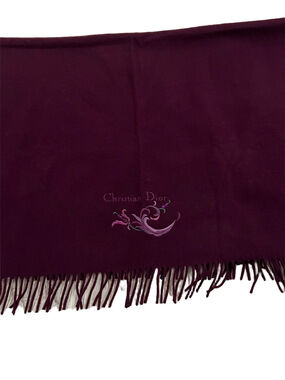 Christian Dior Vintage Burgundy Wool Fringe Scarf Wrap